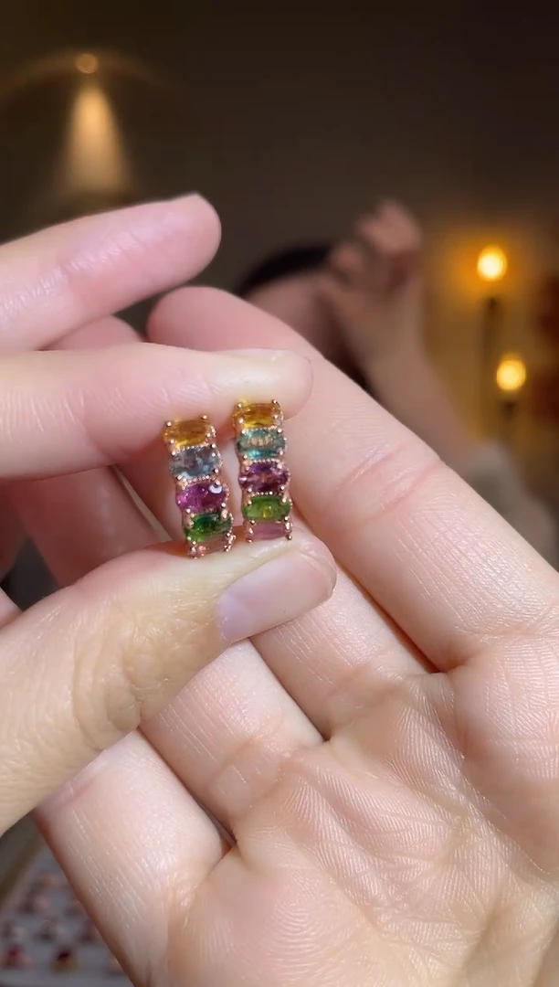 银S925镶嵌耳饰碧玺耳饰