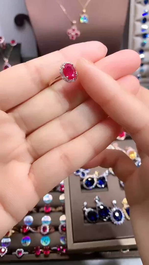 【闪购商品】红宝石戒指银S925镶嵌玫瑰金6.8