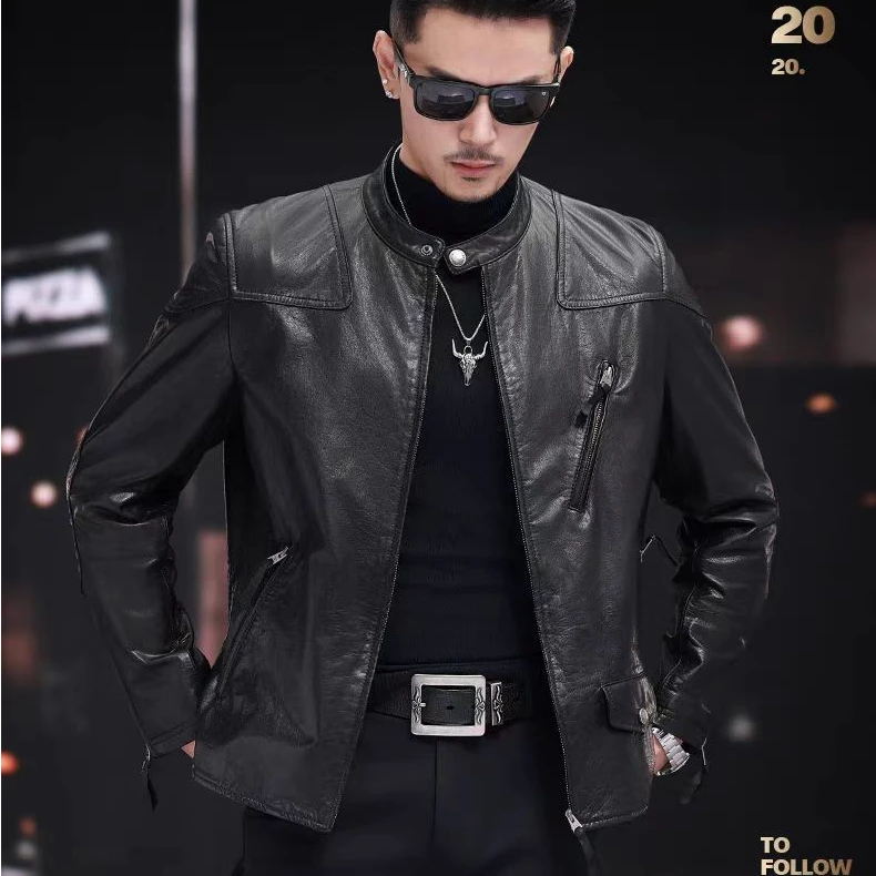 工厂直销头层油蜡牛皮复古2025机车服真皮皮衣外套