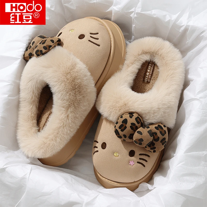 红豆毛毛绒勃肯棉拖鞋女款秋冬季2025新款可爱KT猫家居保暖棉拖女