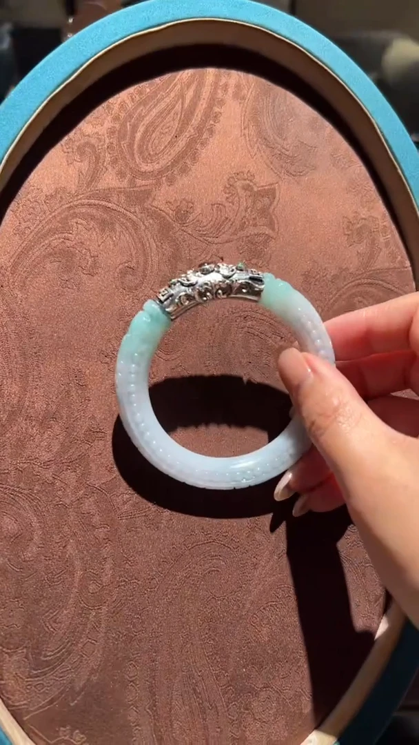 【闪购商品】翡翠手镯银S925镶嵌红翡绿翠 10号