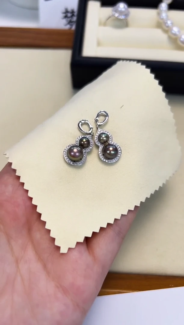 颈饰银S925镶嵌淡水珍珠彩珠葫芦吊坠多样性发一件