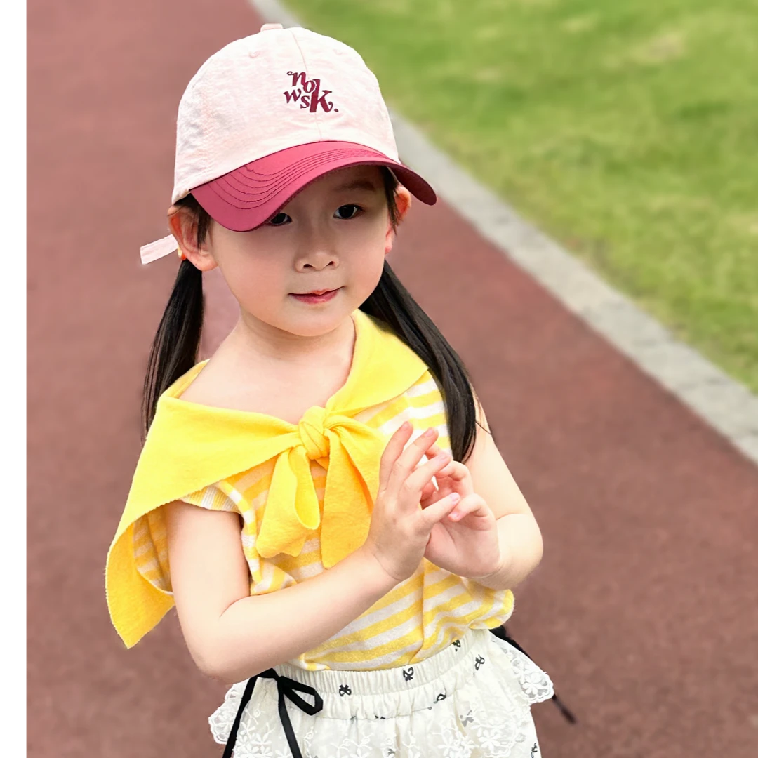 儿童鸭舌帽夏季薄款拼色字母刺绣软顶帽子潮酷男女宝宝速干棒球帽