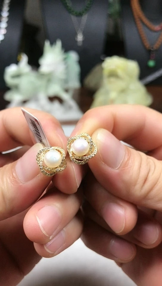 银S925镶嵌淡水珍珠耳饰耳饰