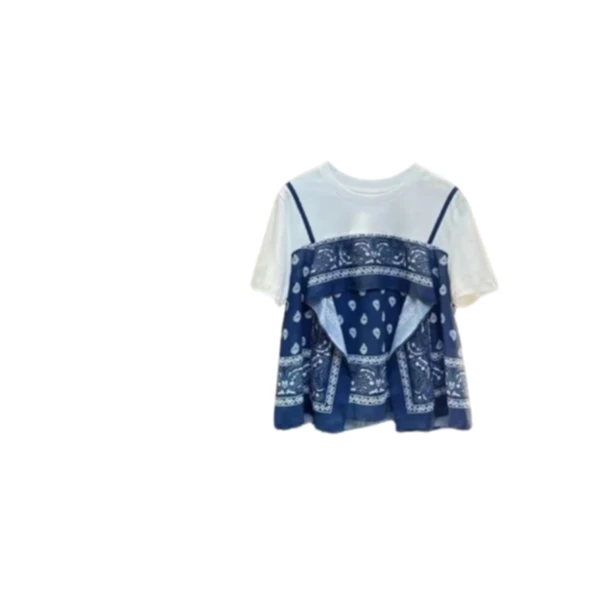 XJ  夏季新款国风印花吊带假两件T恤H0254