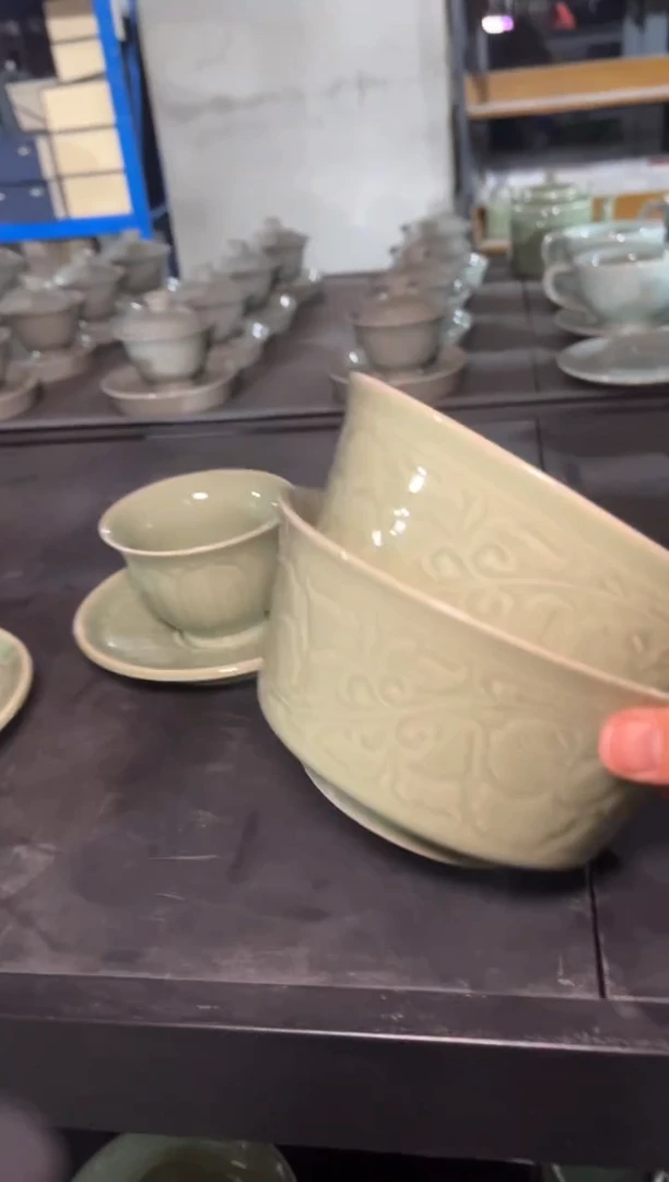 青瓷微瑕 7英寸收腰碗2只