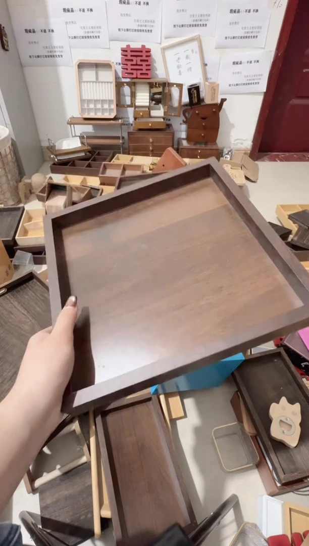 胡桃色科技木正方形托盘微瑕拍下不退不换无售后