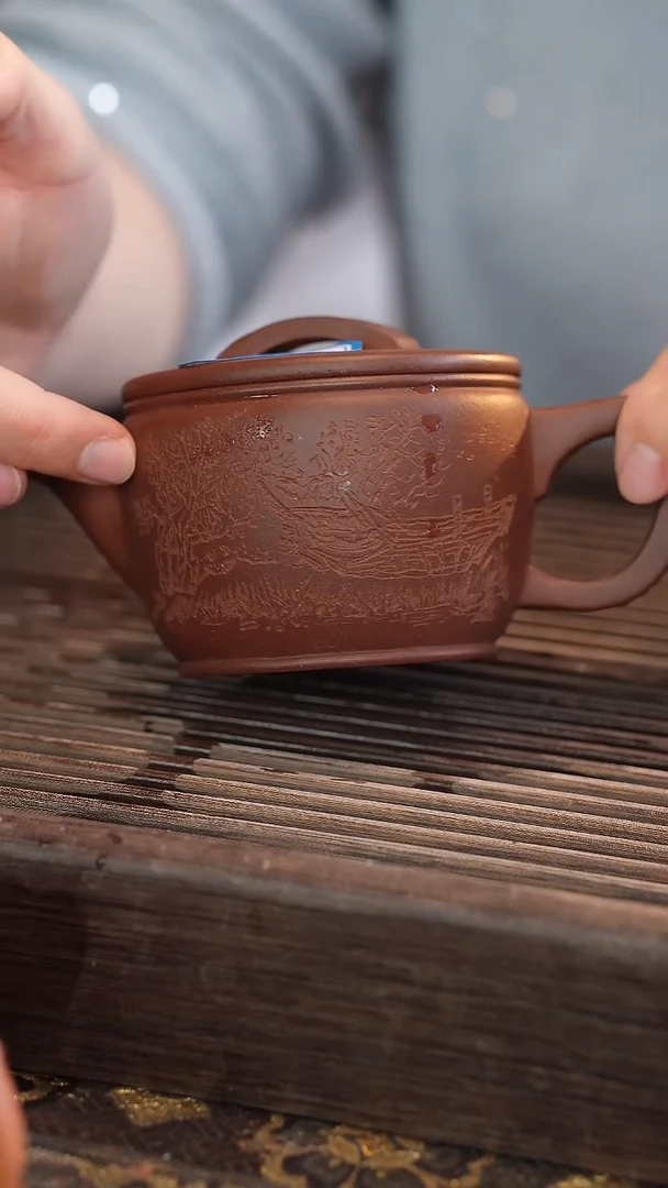 茶壶紫砂【盖子花泥 】雕刻 汉瓦