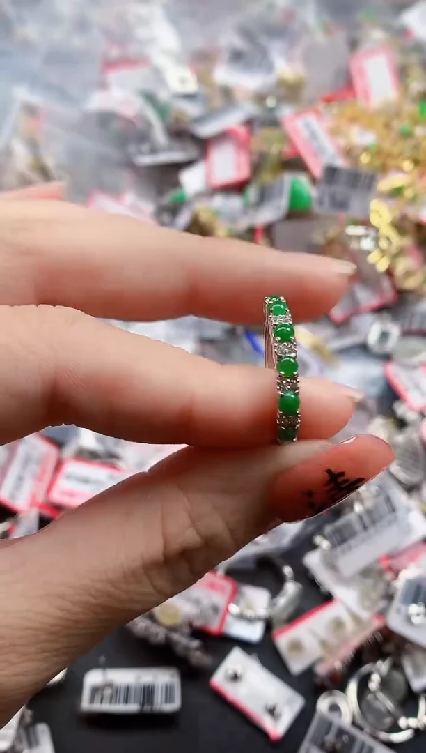 银S925镶嵌戒指翡翠天然A货缅甸翡翠