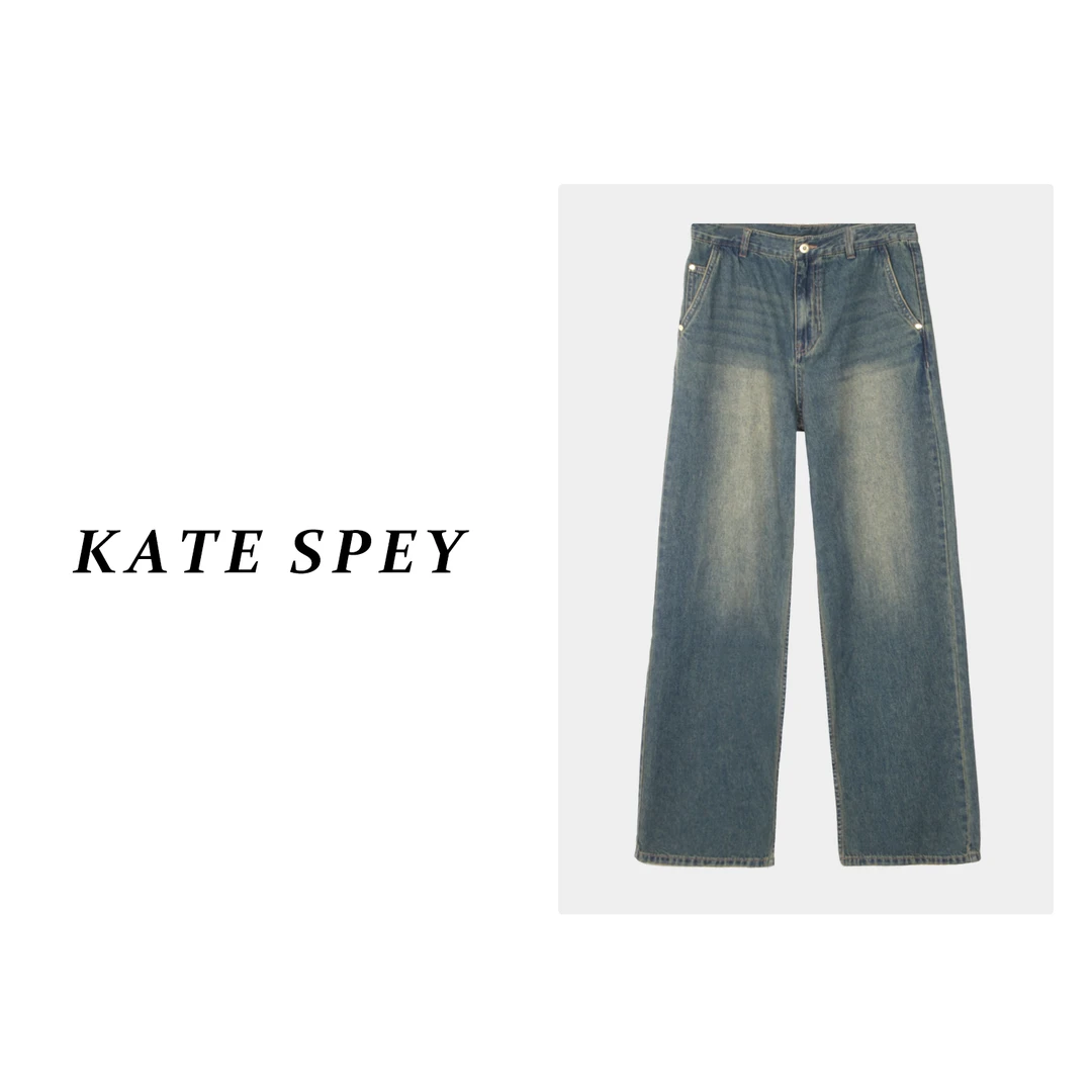 凯特丝蓓1568#早春新款轻奢设计复古高腰直筒牛仔裤