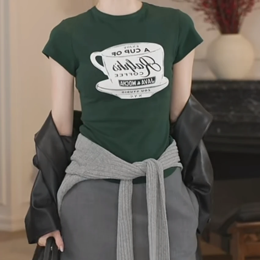 字母印花短袖T恤设计款2025新款夏季韩系显瘦时尚潮牌美式上衣