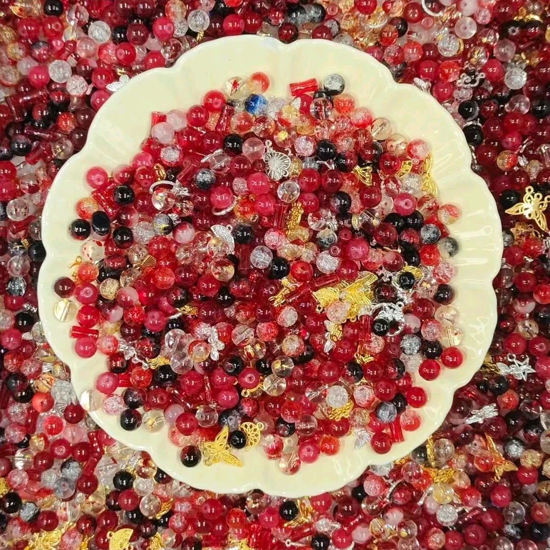 【红色系】饰品DIY精选琉璃珠混款爆花玉碎透珠时尚气质百搭挖挖乐