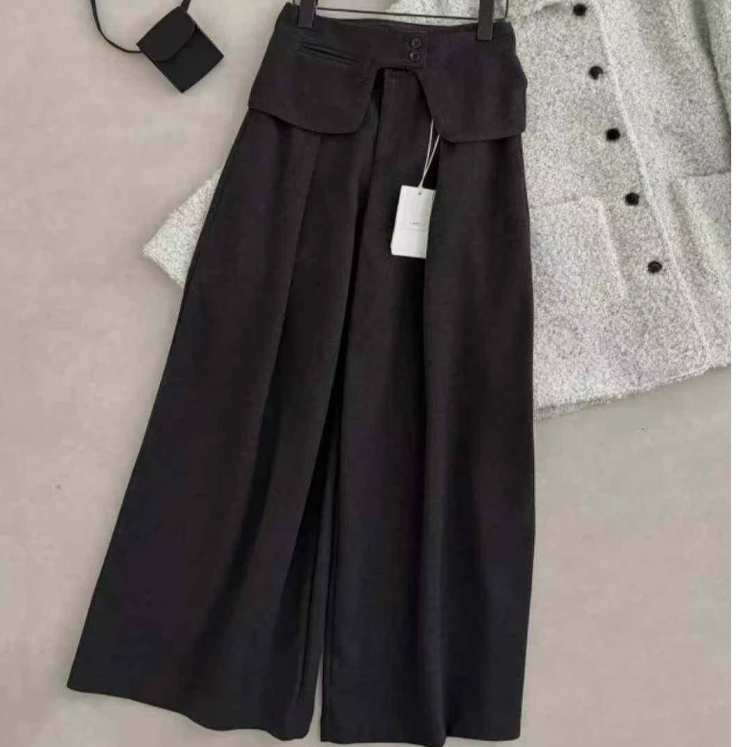 韩系洋气可拆屁帘腰封百搭毛呢直筒休闲宽松阔腿长裤