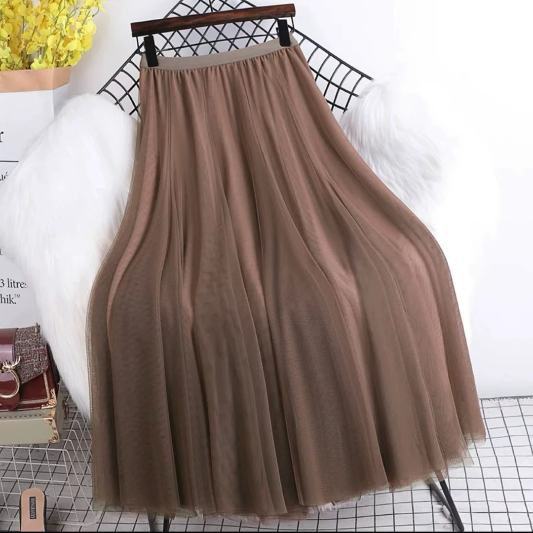 高级感细沙软纱垂感网纱半身裙春夏秋百搭仙女裙显瘦遮胯长裙大摆