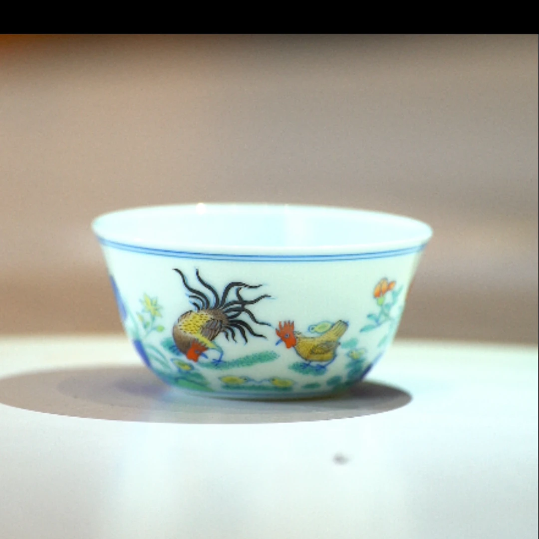 【奉旨官窑】 仿清雍正斗彩鸡缸杯奉旨官窑C011502