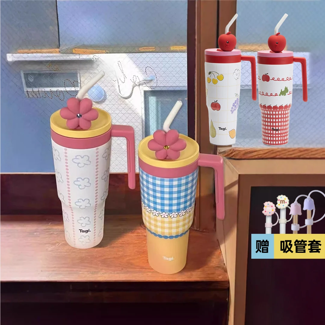 Tagi.怦怦花田钻石吨吨杯超大容量不锈钢吸管水杯大容量保温水杯
