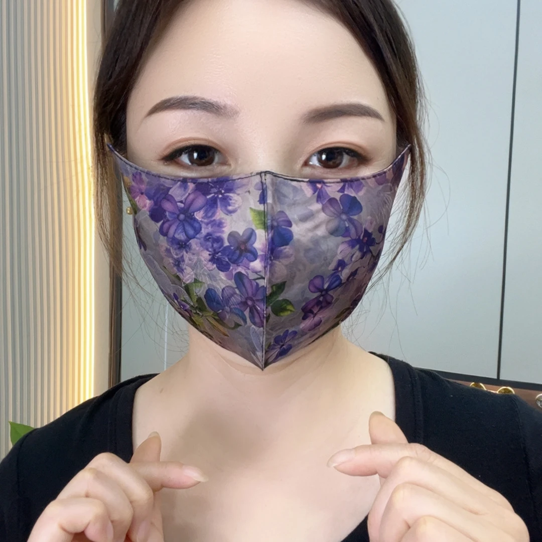女士秋冬款加厚双层护眼角口罩透气保暖面罩（香云纱）