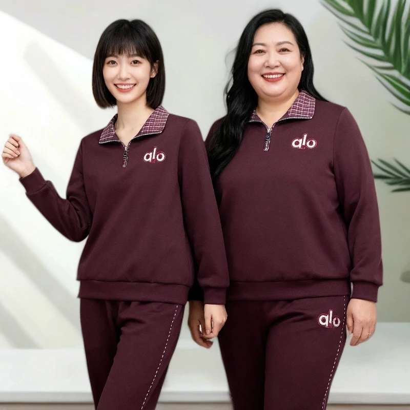 妈妈套装加厚秋冬款天然棉长袖长裤中老年婆婆装休闲运动保暖