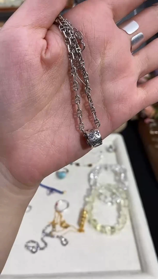 无坠链均925银老花款路路通猪鼻子链项链套链