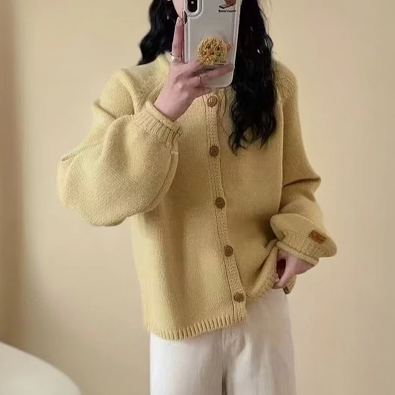 卷边领时尚洋气针织开衫宽松显瘦休闲百搭小香设计感韩版短款