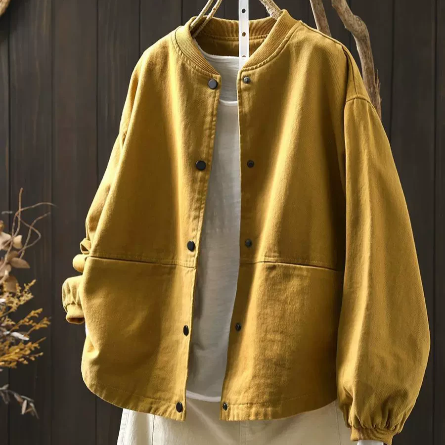 气质简约双口袋外套女2025春季新款宽松百搭休闲时尚开衫纯色上衣