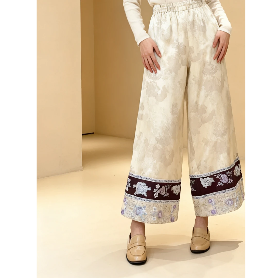 RONGRONG【东篱花影】秋季2025新款新中式刺绣国风裤子35352