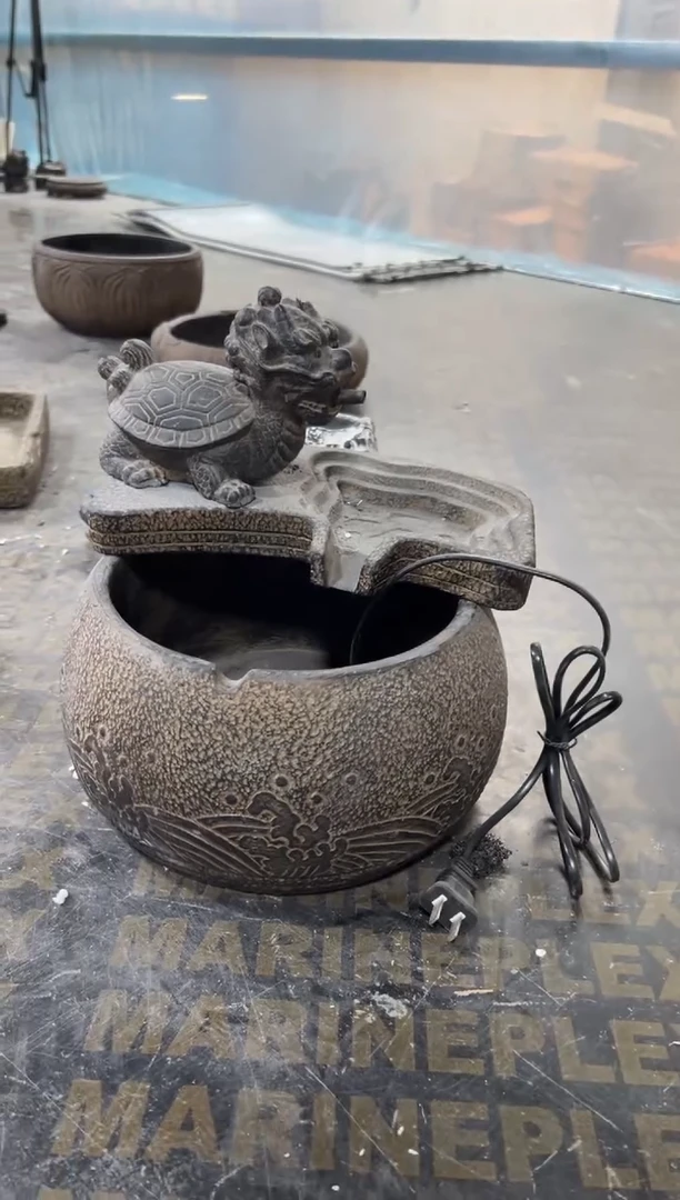 陶土【火山泥】小龙龟流水摆件