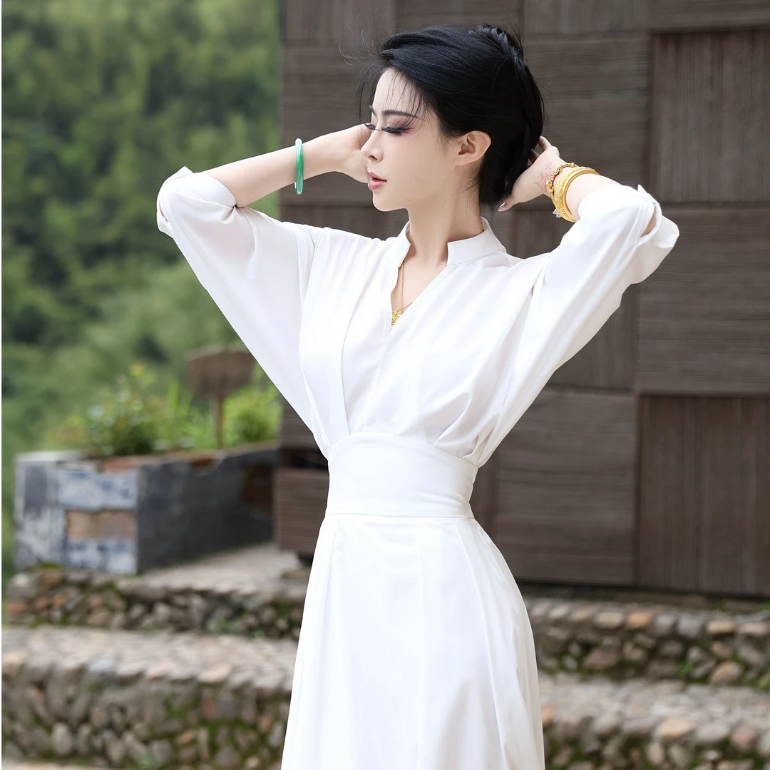 2025夏季新款 风吟白茶连衣裙  兰精莫代尔抗皱纤维高垂顺不起皱