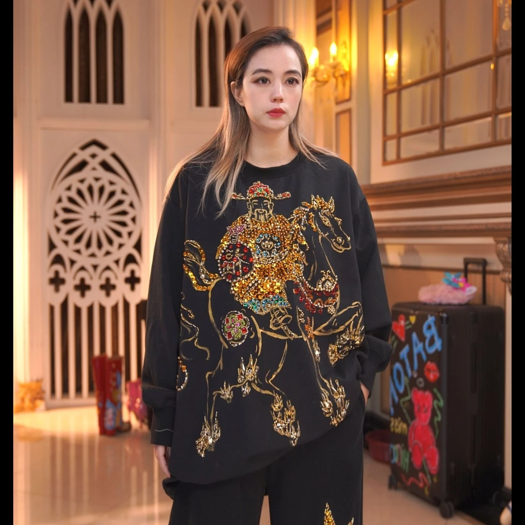 JIE LI/街力原创小众设计感休闲潮流宽松橘色卫衣女W1933