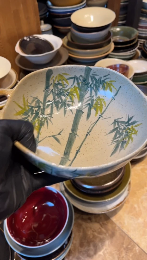 【闪购商品】瓷片299双耳竹节盘手绘盘