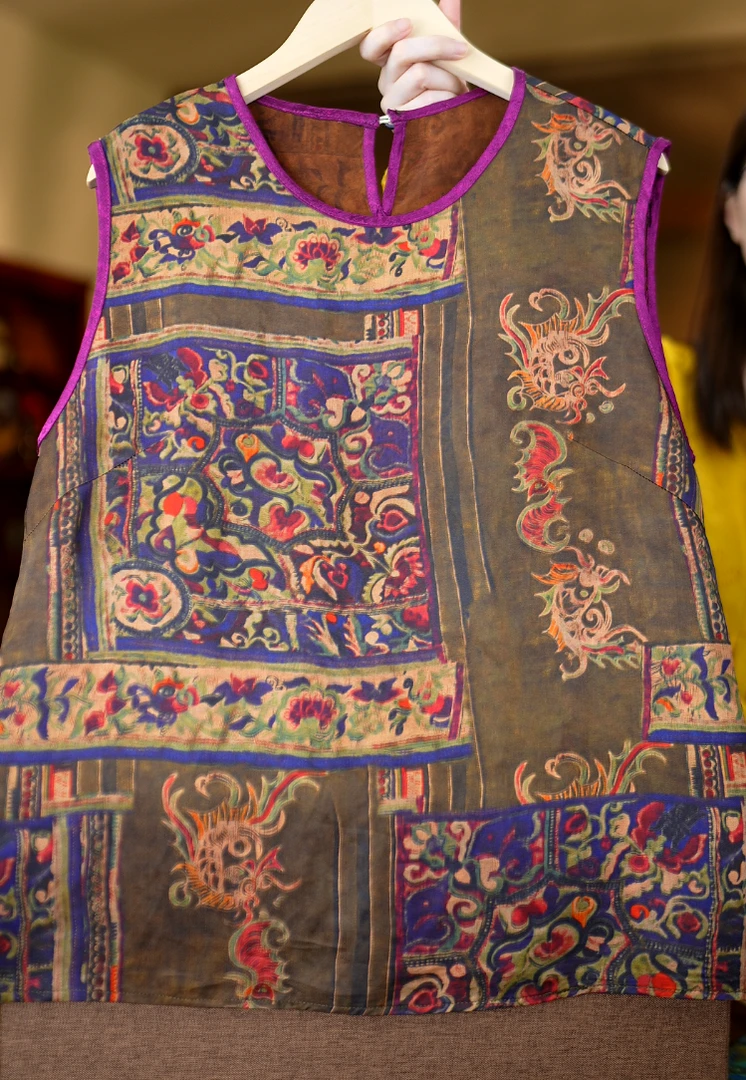 紫韵<<非遗美学>>1312香云纱新中式国风紫色印花无袖背心