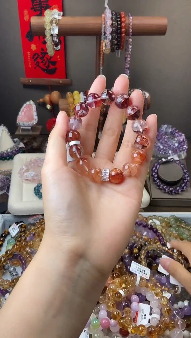 水晶手链未镶嵌红胶花设计微瑕13