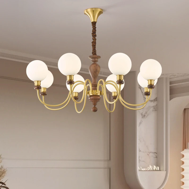 北美黑胡桃木客厅吊灯全铜中古风美式简约复古卧室餐厅灯法式灯具