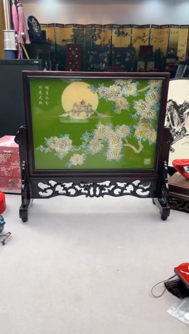 扬州漆器 琼花无双台屏30方有边