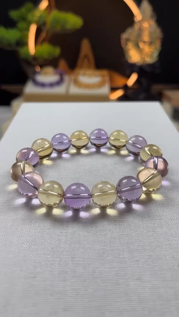 未镶嵌手链水晶u*.天然紫黄圆珠手串12mm