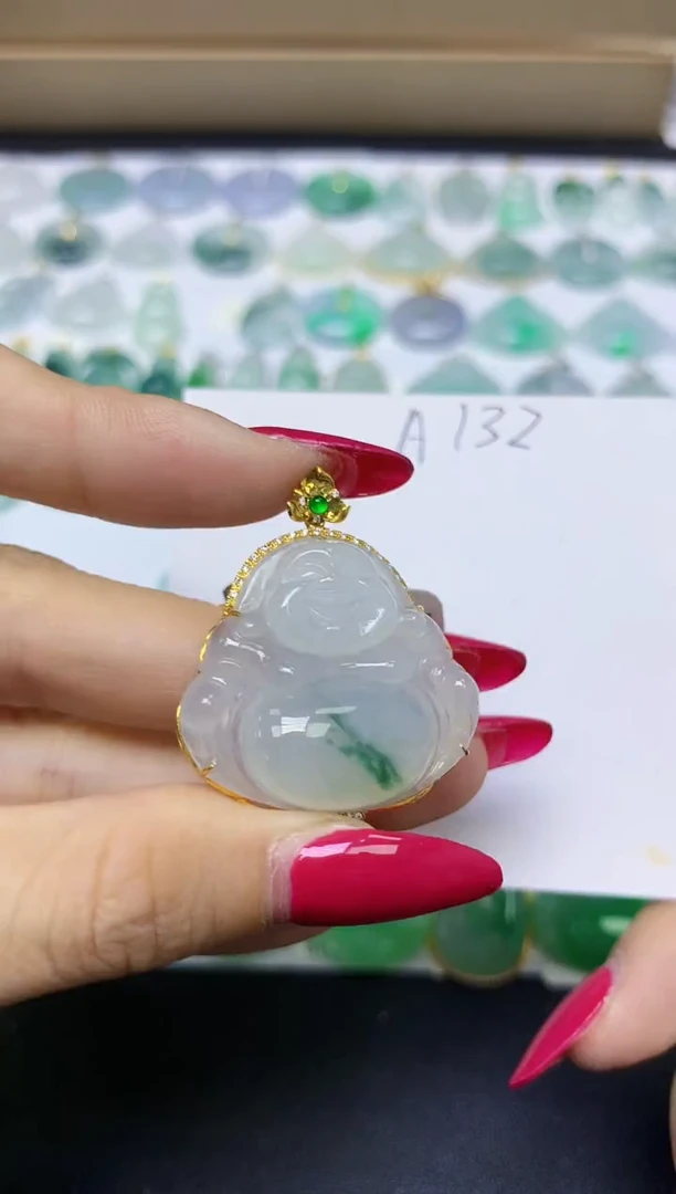 颈饰18K金镶嵌翡翠天然缅甸A货翡翠百元以上9元证书费自理