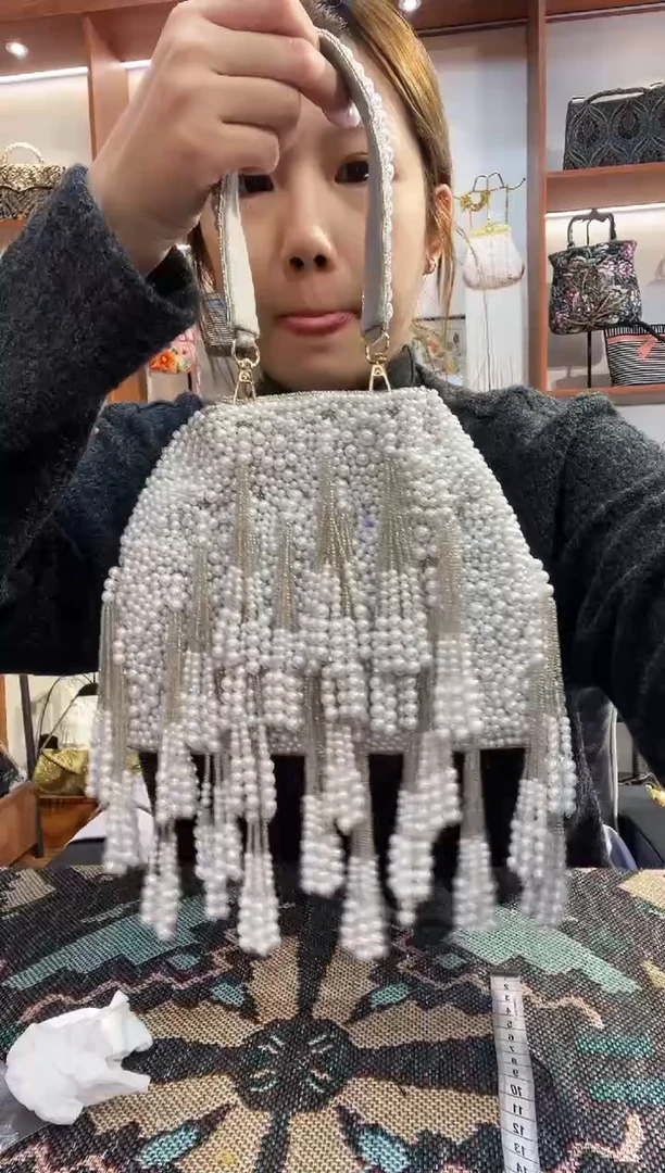 织物18号（多色可选）手工珠珠包包腋下斜跨包手拿包手提晚宴包