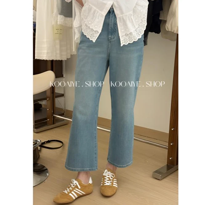 【元气牛仔】春季新款显瘦休闲百搭直筒浅色烟管牛仔裤