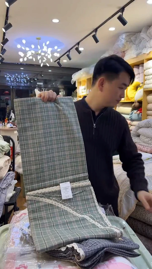 棉床单 绿色格子  55