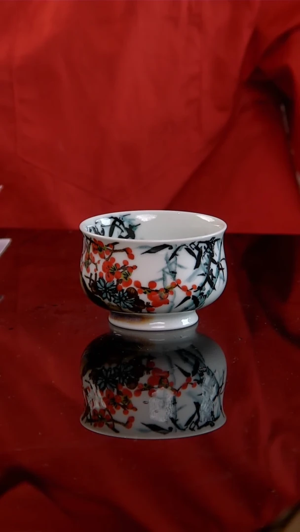 李华手绘釉中五彩梅兰竹菊炉式杯