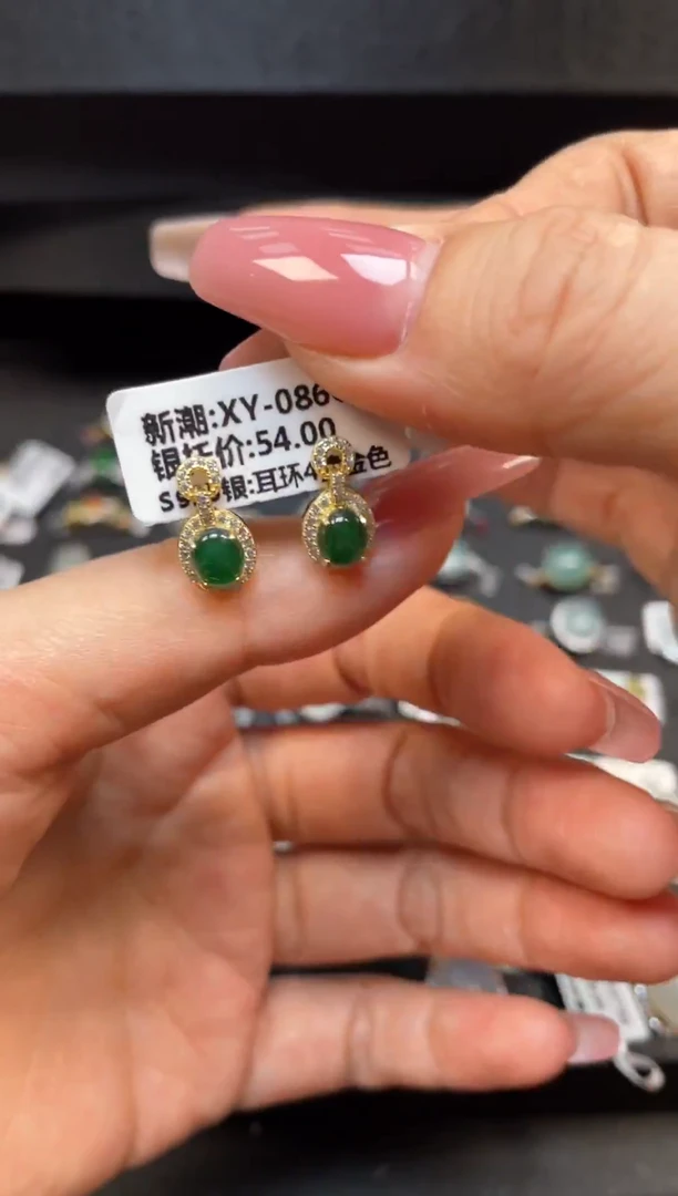 银S925镶嵌戒指翡翠天然翡翠A货