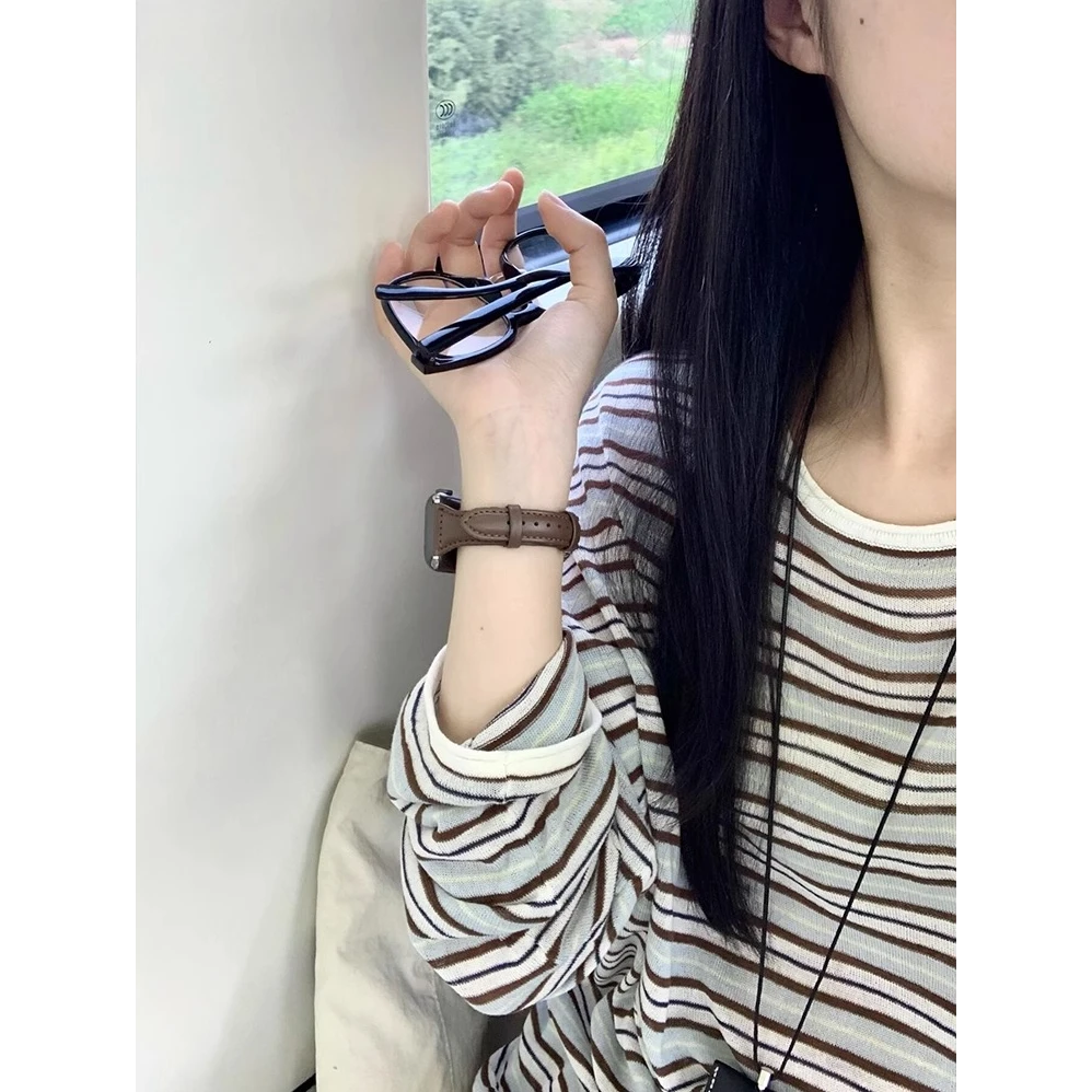 韩系撞色条纹天丝亚麻防晒罩衫女2025夏季薄款宽松针织空调衫