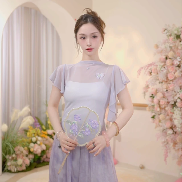 3585 D2025年春夏舞蹈成人女上衣练功专业形体飘逸显瘦蝴蝶小飞袖