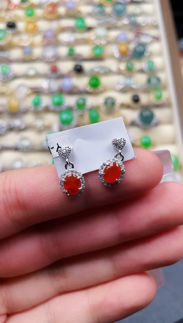 银S925镶嵌翡翠耳饰104