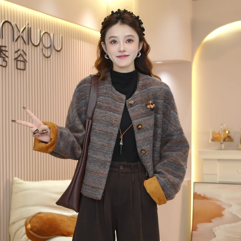 韩系复古羊毛毛呢短外套女2025秋季新款时尚洋气百搭减龄上衣B965