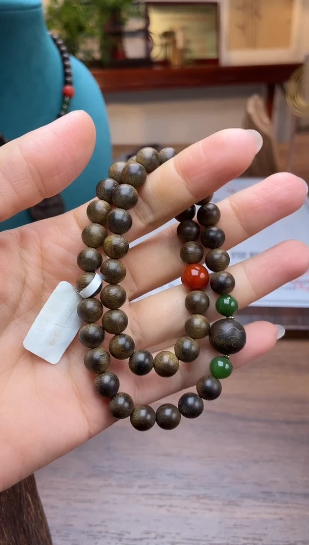 沉香手串越南芽庄黄棋老料08＋祥云1.2设计老料