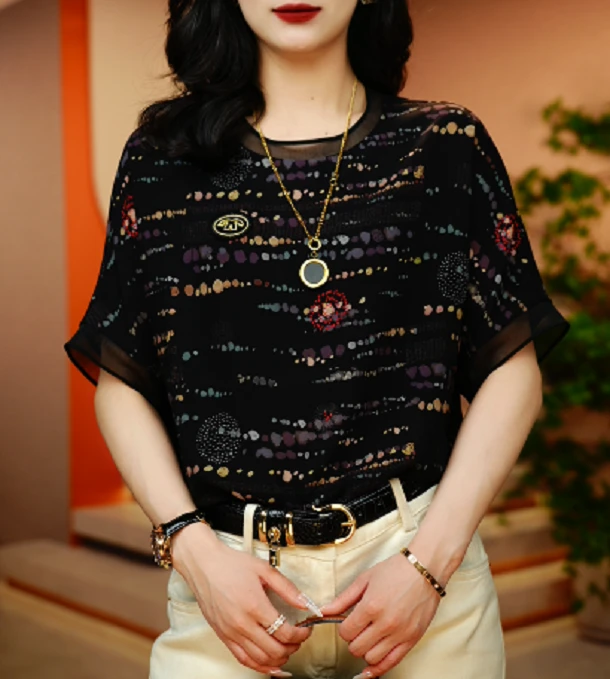 抽象炫彩-夏季新款高级感洋气时尚百搭显瘦短袖圆领上衣