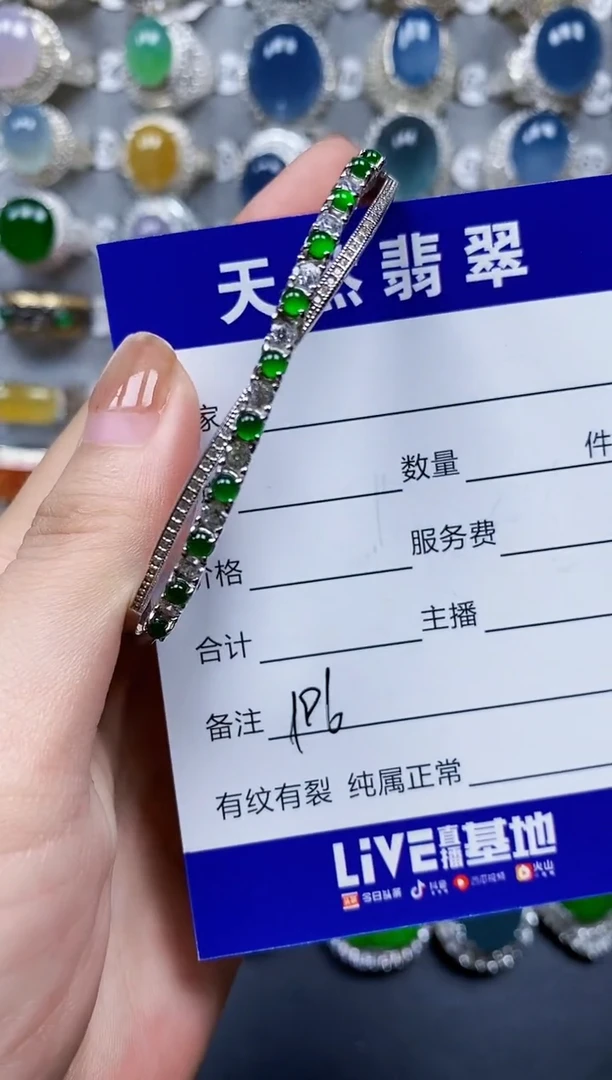 翡翠手镯银S925镶嵌0196