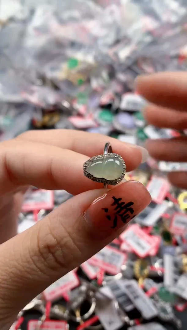 银S925镶嵌戒指翡翠天然A货缅甸翡翠