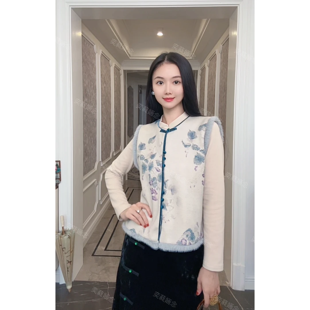 「奕念」《雾山岚》棉感双层加绒加厚冬季高定款国风小马夹